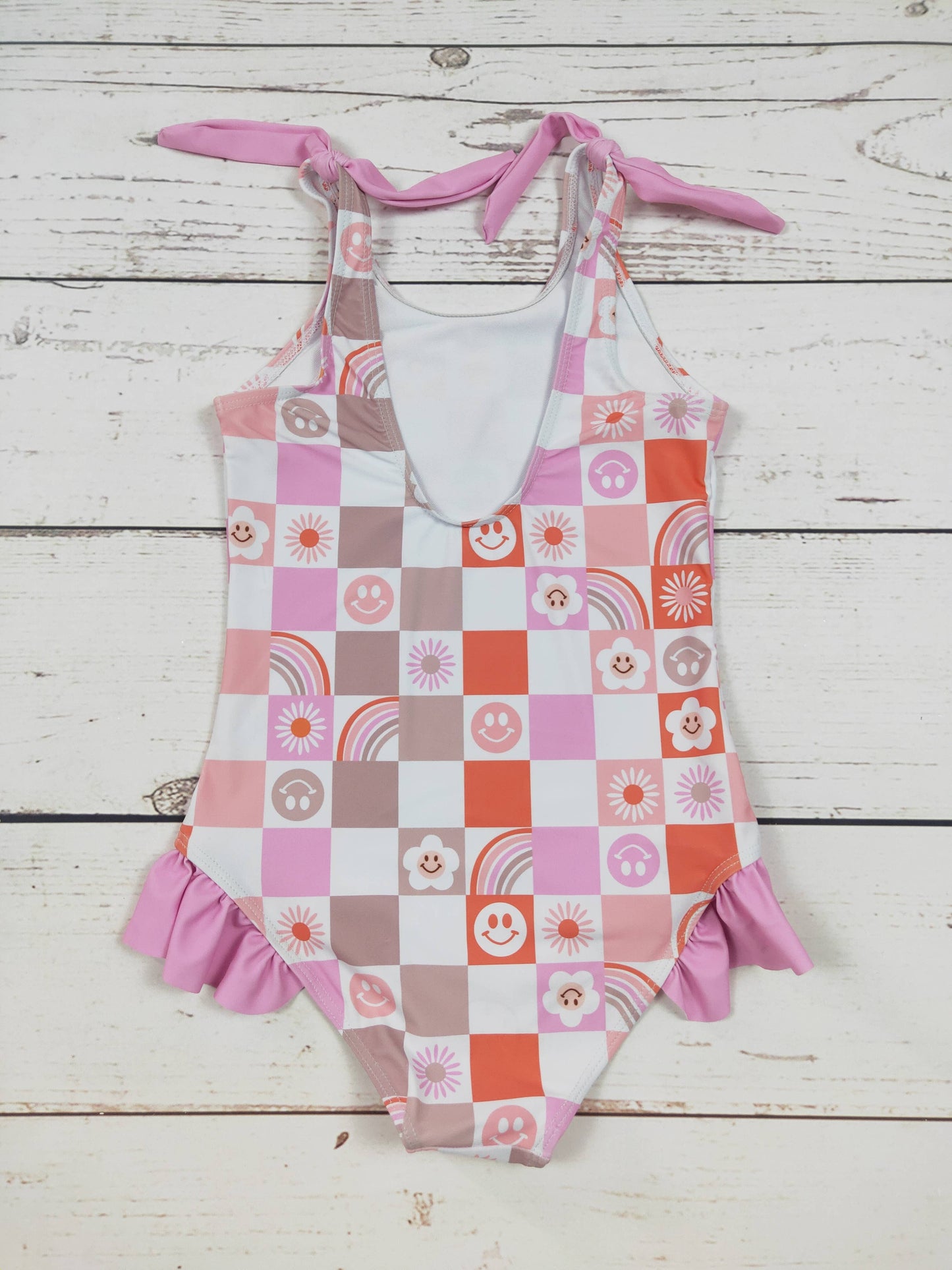 Rainbow Flower Printed One Piece Girls Summer Swimwear