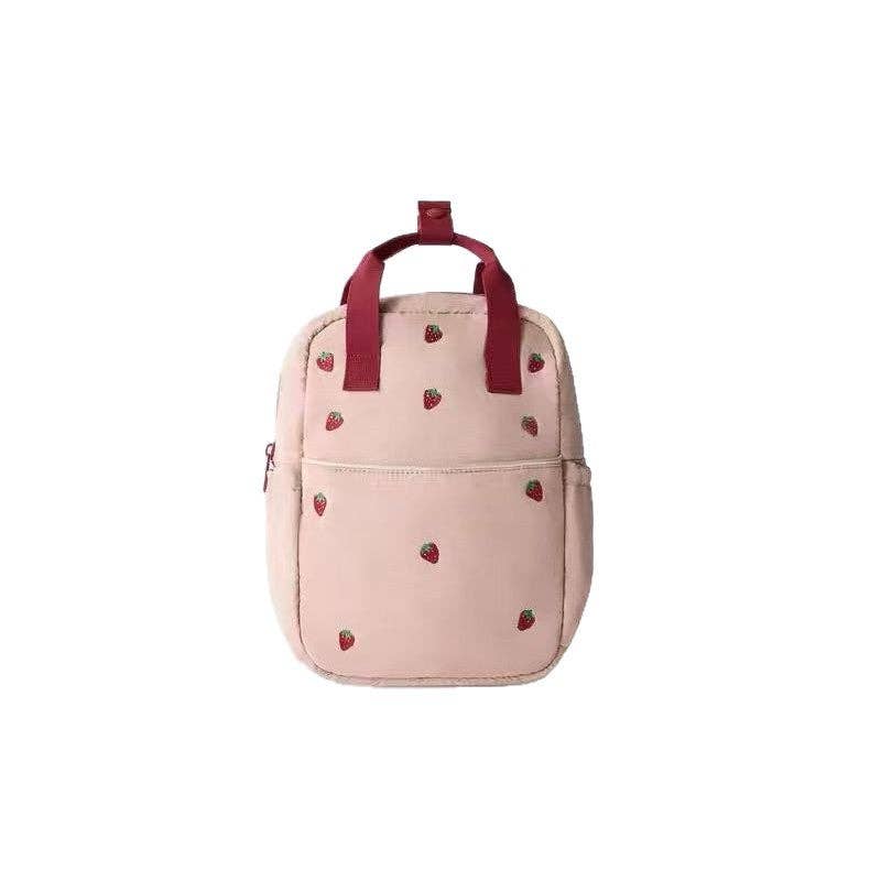 Kids Strawberry Embroidered Backpack Cute Casual Bag