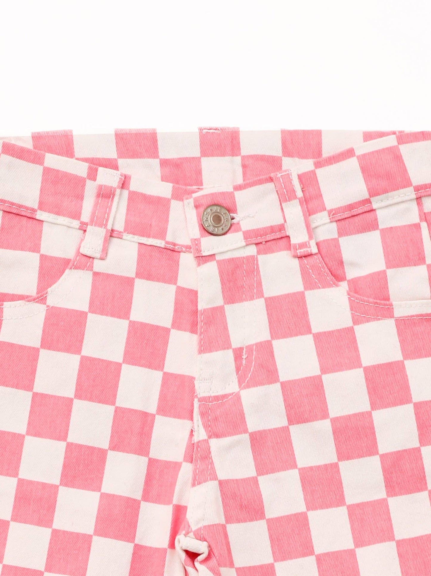 Baby Girls Pink Checked Flare Jeans