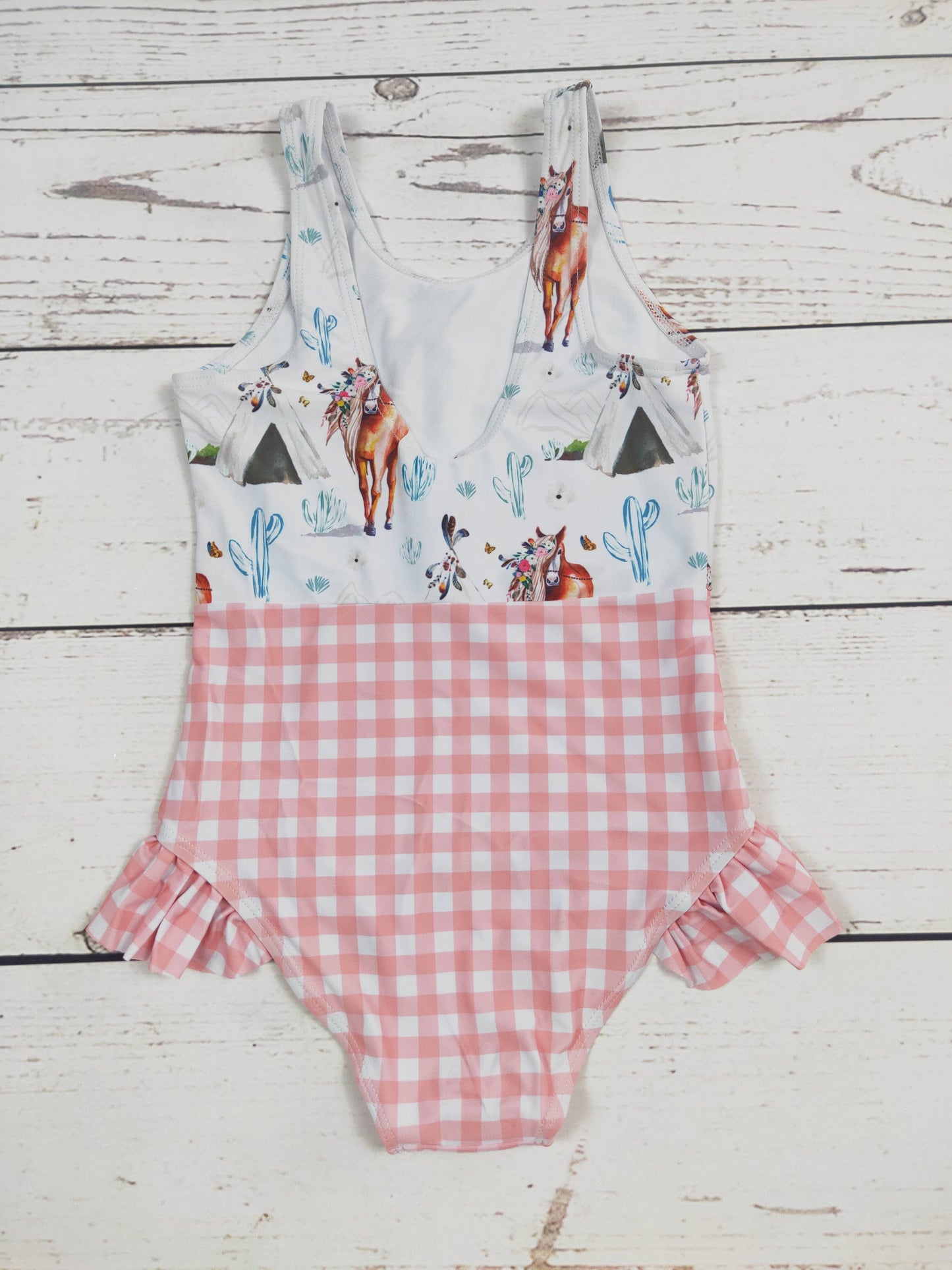 Horse Cactus Printed One Piece Girls Summer Swimwear