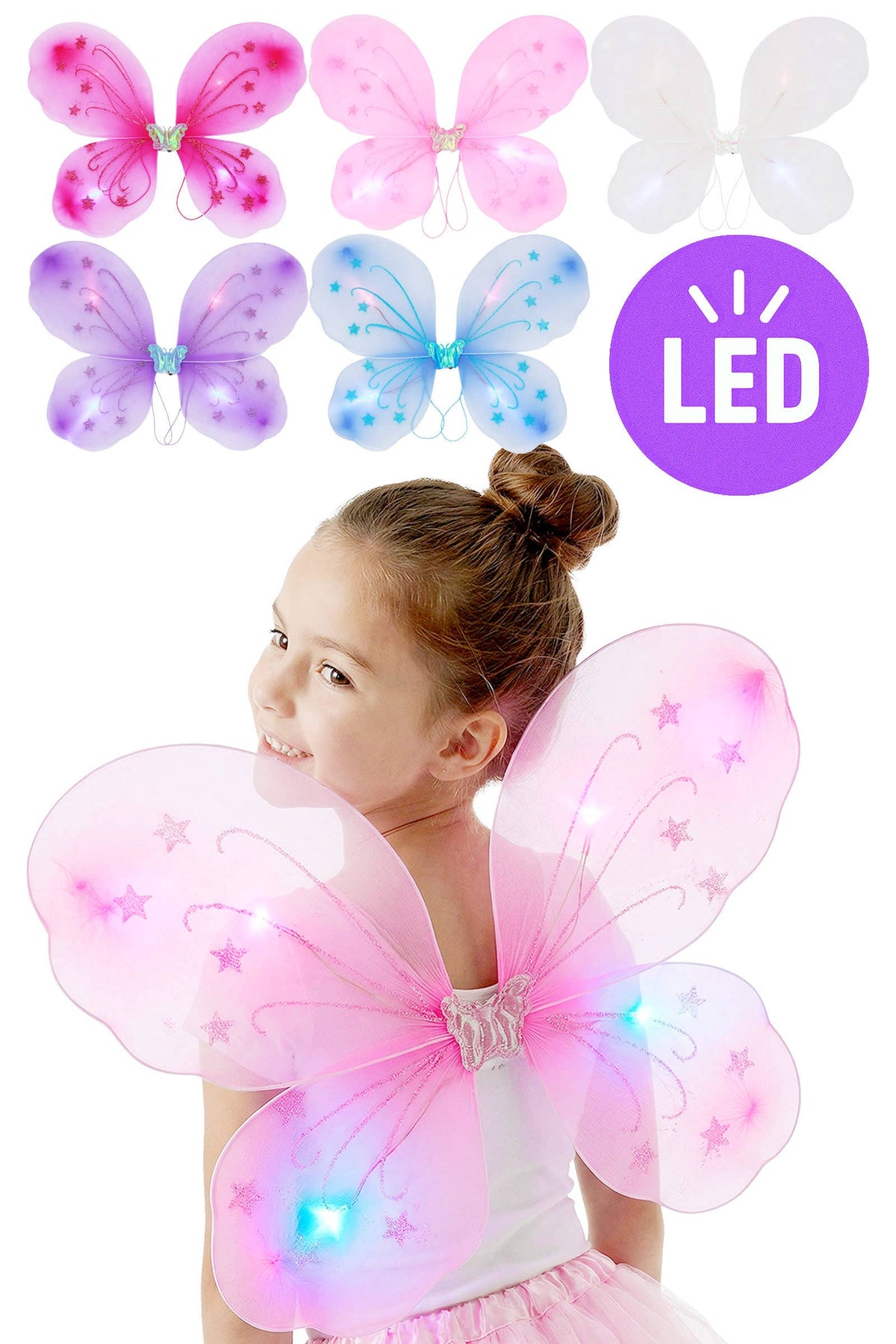 Kids Light-Up Star Glittery Fairy Costume Wings