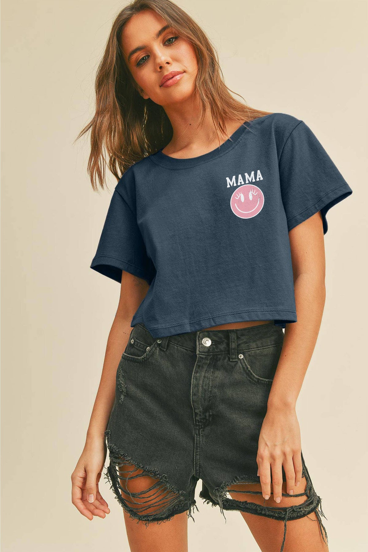 Mama Smile Graphic Short Cropped T-Shirt
