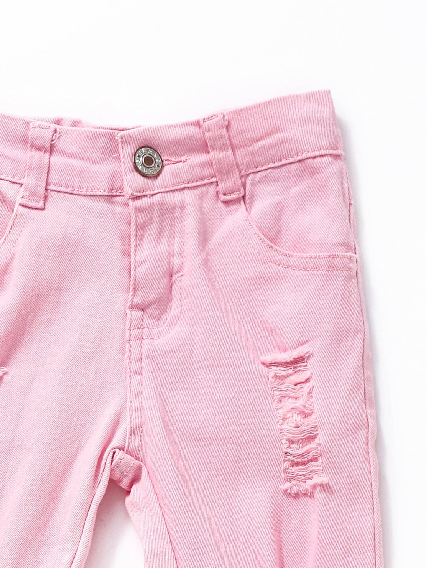 Pink Distressed Double Layer Girls Jeans