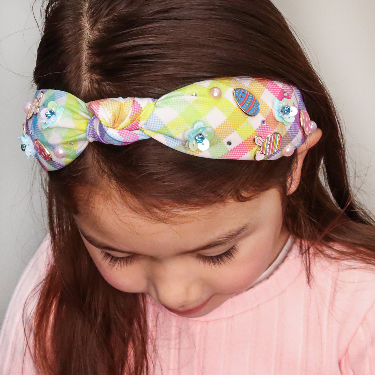 Easter Knotted Headband - Plaid Knot Hair Band for Kids Girls