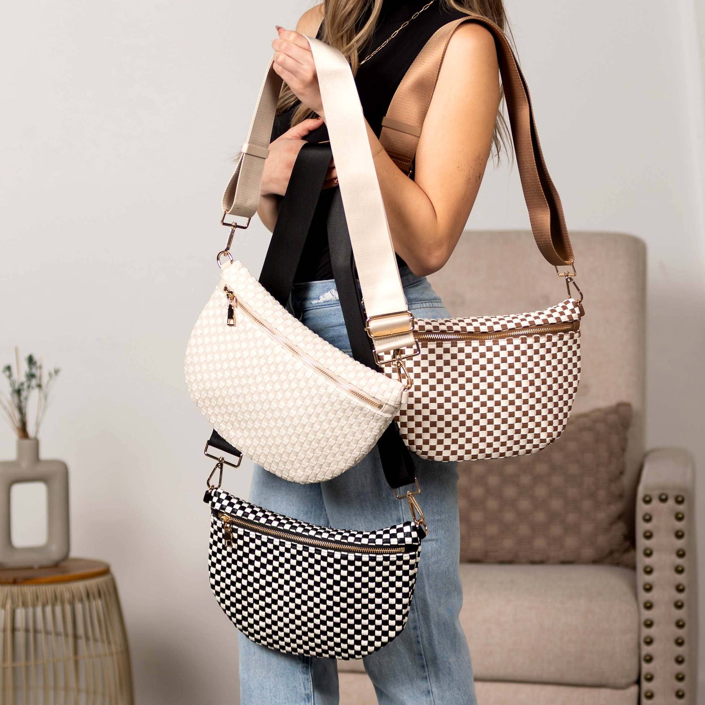 Layla Woven Checkered Crossbody Sling Bag