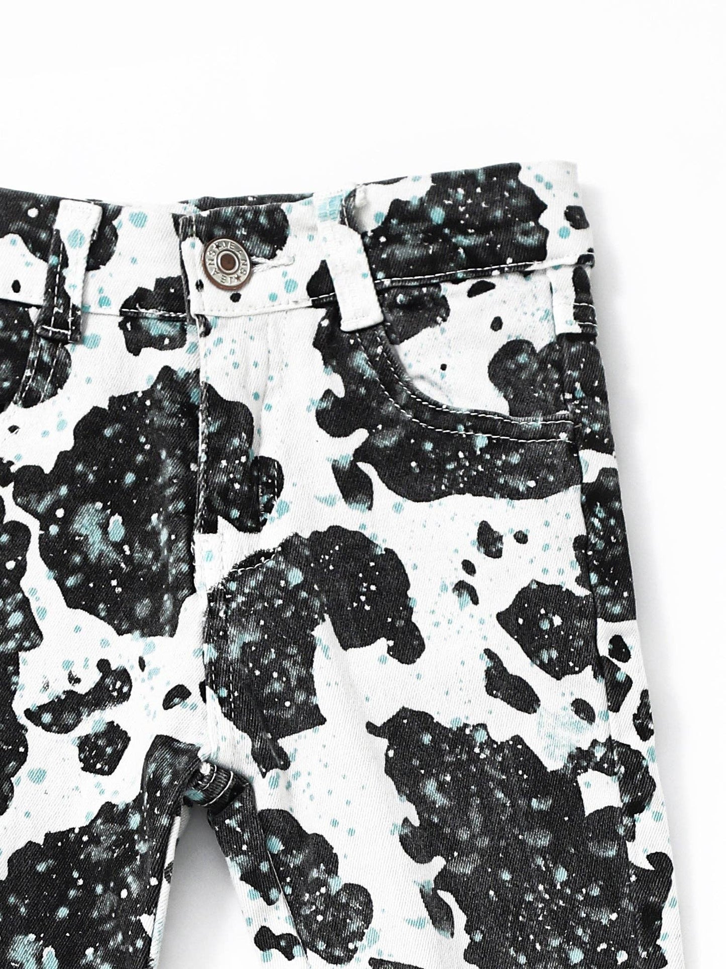 Turquoise Cow Print Girls Double Layer Jeans