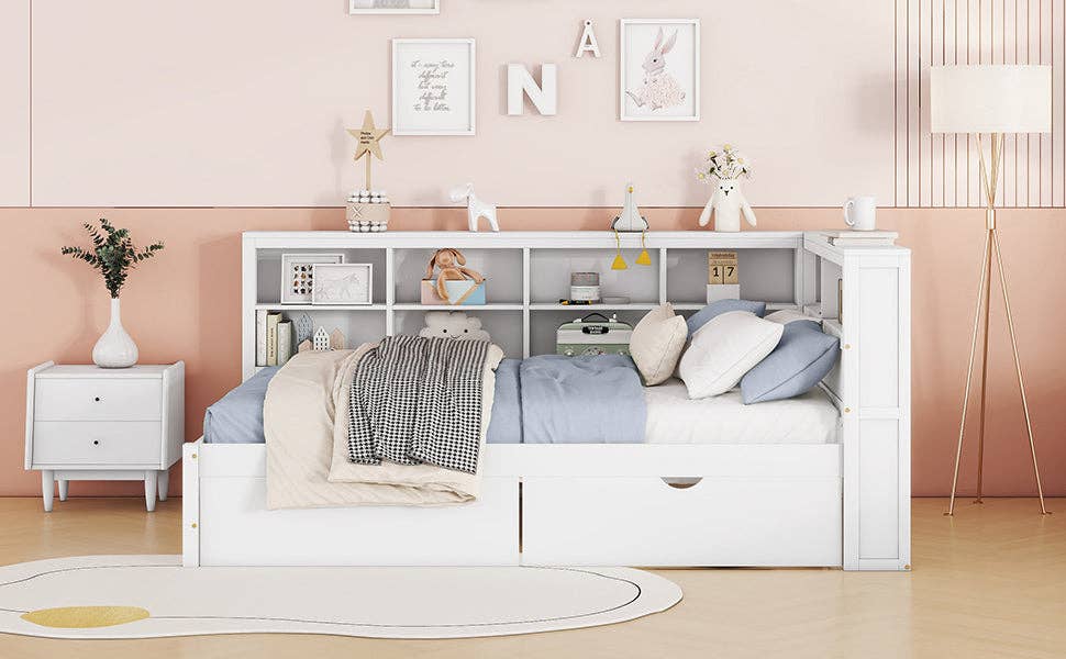 Wooden Full Size DayBed with 2 Drawers&USB charging station