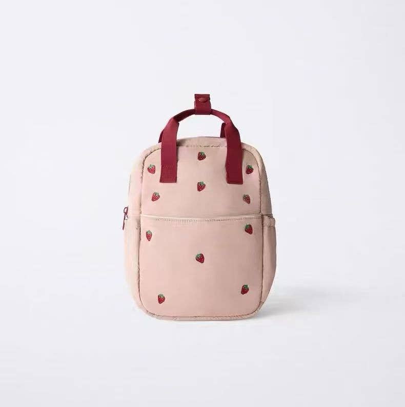 Kids Strawberry Embroidered Backpack Cute Casual Bag
