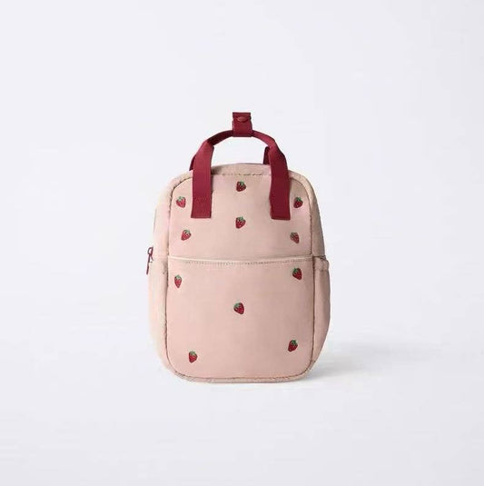 Kids Strawberry Embroidered Backpack Cute Casual Bag