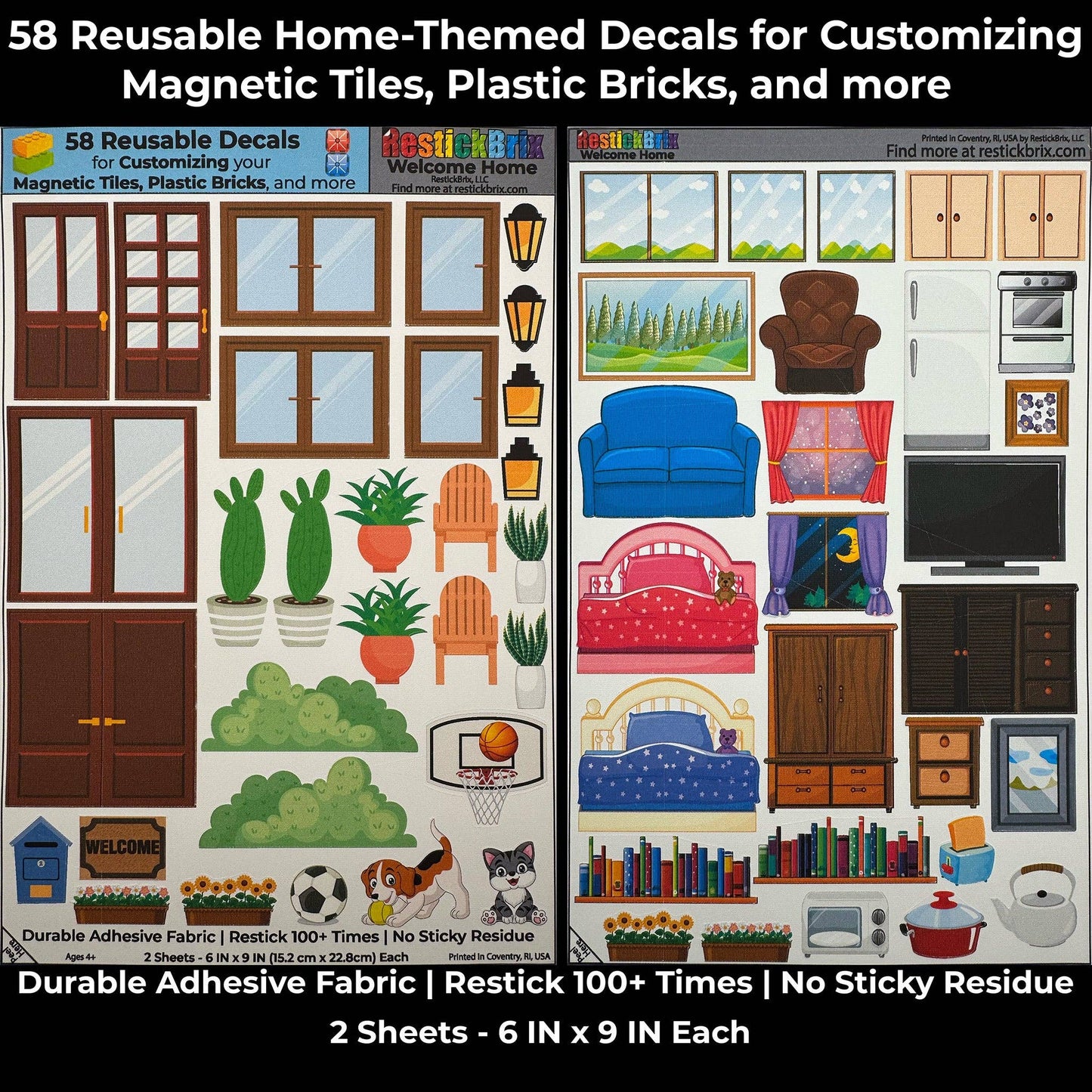 Reusable Decals for Magnetic Tiles & Bricks - Welcome Home