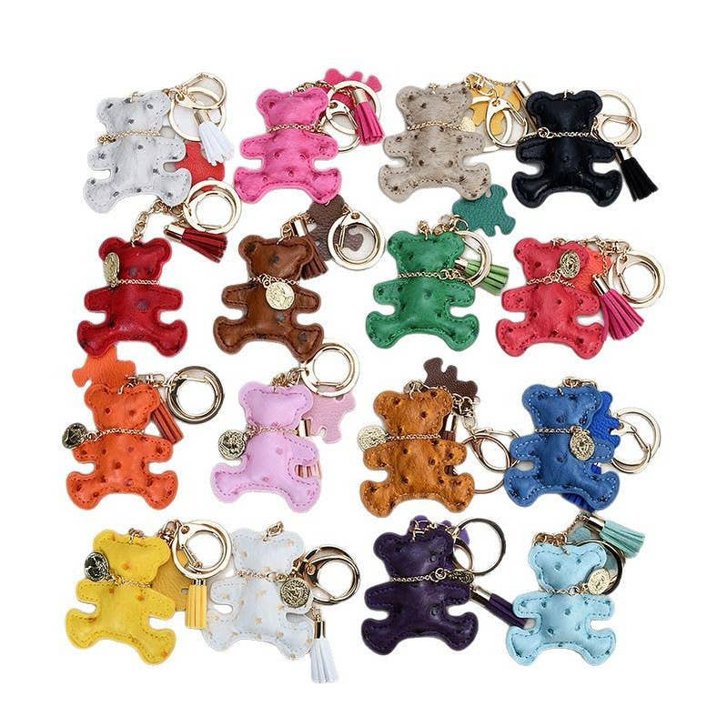 Faux ostrich teddy bear keychain or bag charm