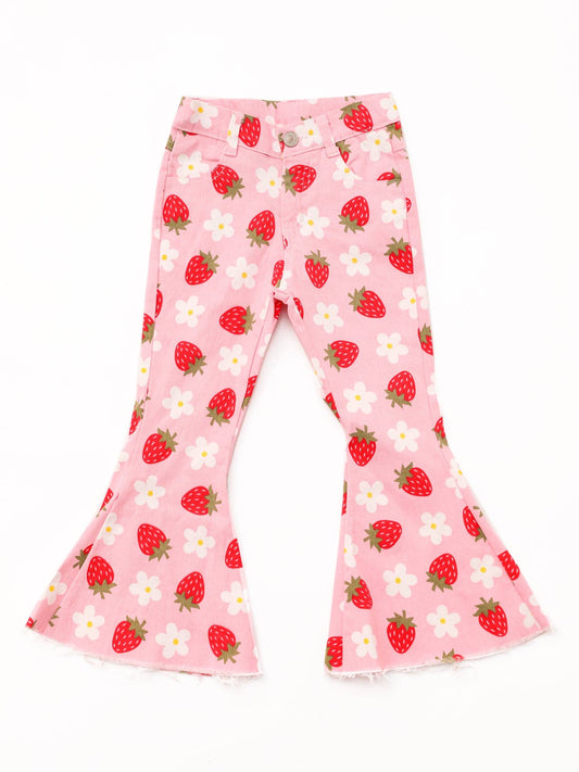 Baby Girls Strawberry Printed Flare Jeans