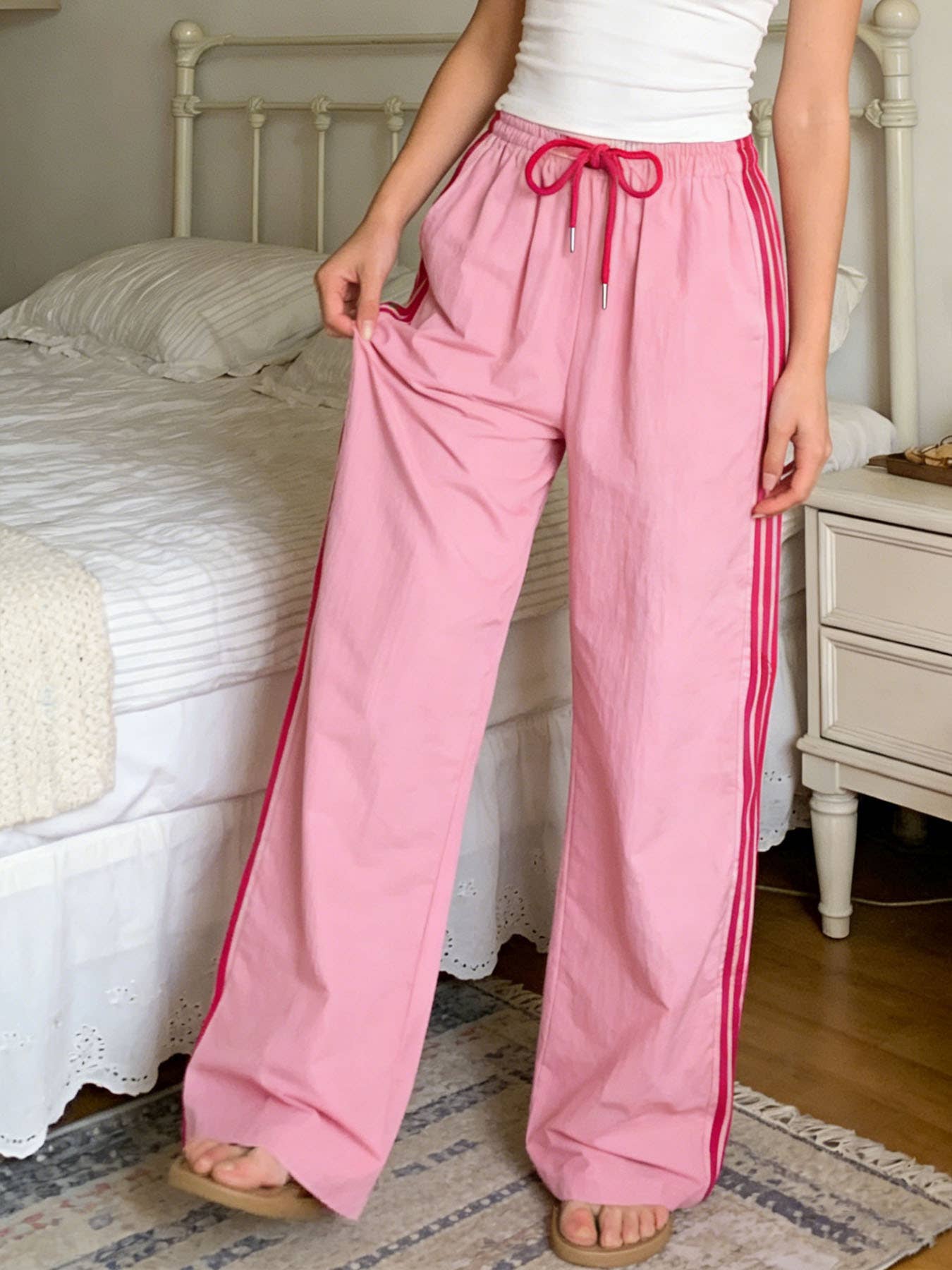 Drawstring track pants color-block striped wide-leg pants