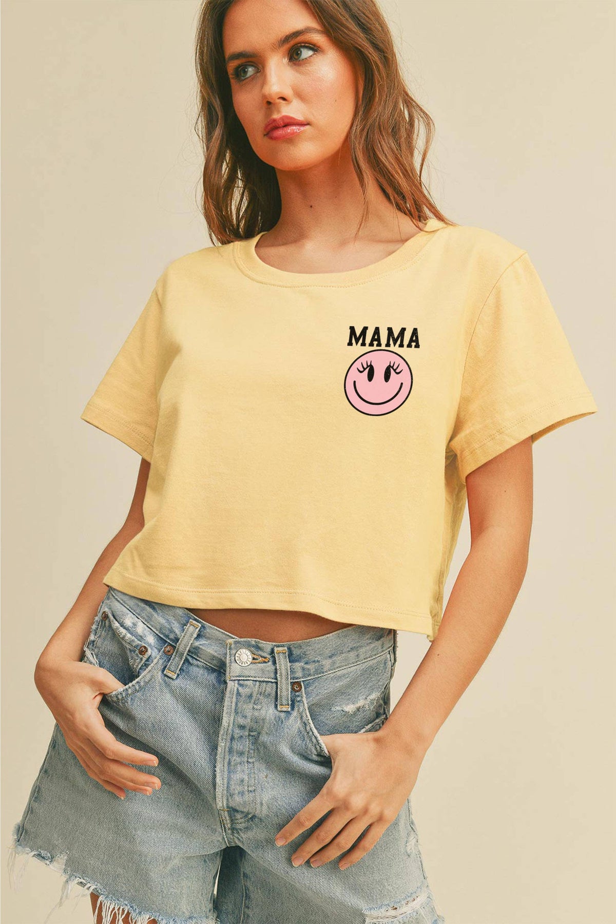 Mama Smile Graphic Short Cropped T-Shirt