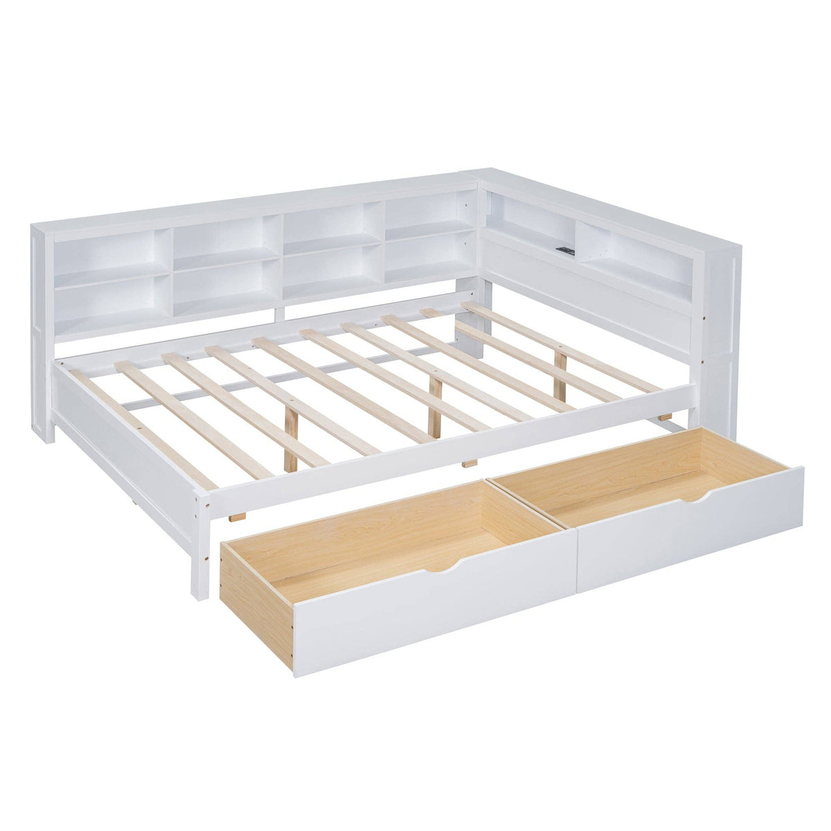 Wooden Full Size DayBed with 2 Drawers&USB charging station