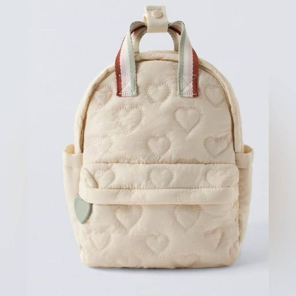 Embroidered Heart Fleece-Insulated Backpack with Multiple Compartments