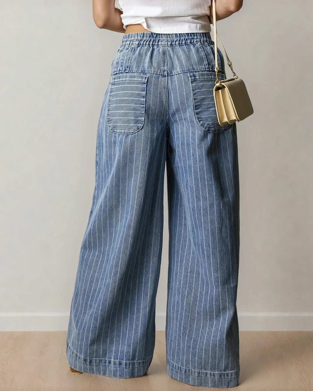Cora Stripe Wide Leg Jeans | Pleated Pants | Button Trousers