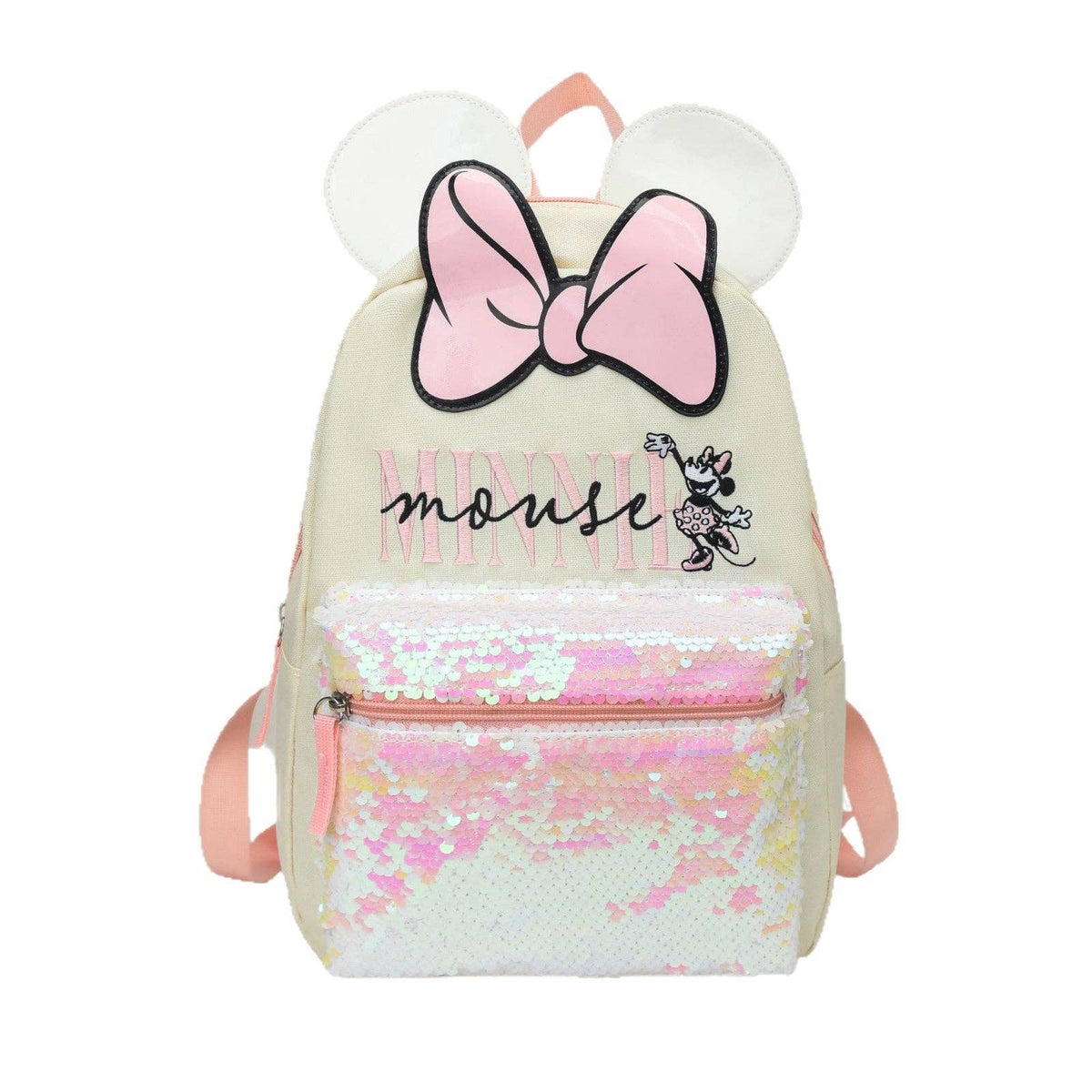 Cute Minnie Mouse Bow Sequin Girls Backpack Lightweight and Durable