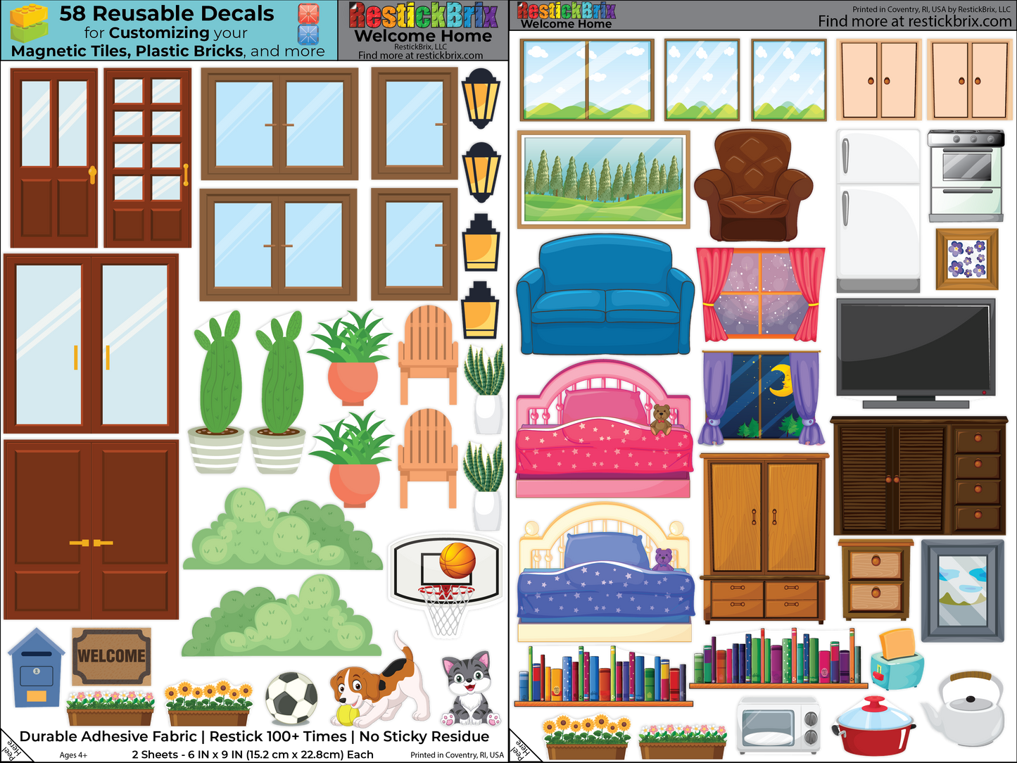 Reusable Decals for Magnetic Tiles & Bricks - Welcome Home