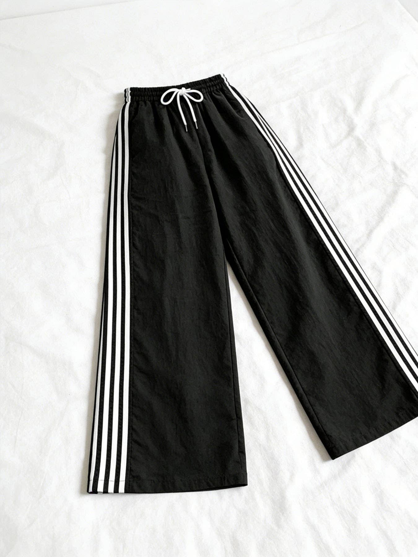 Drawstring track pants color-block striped wide-leg pants