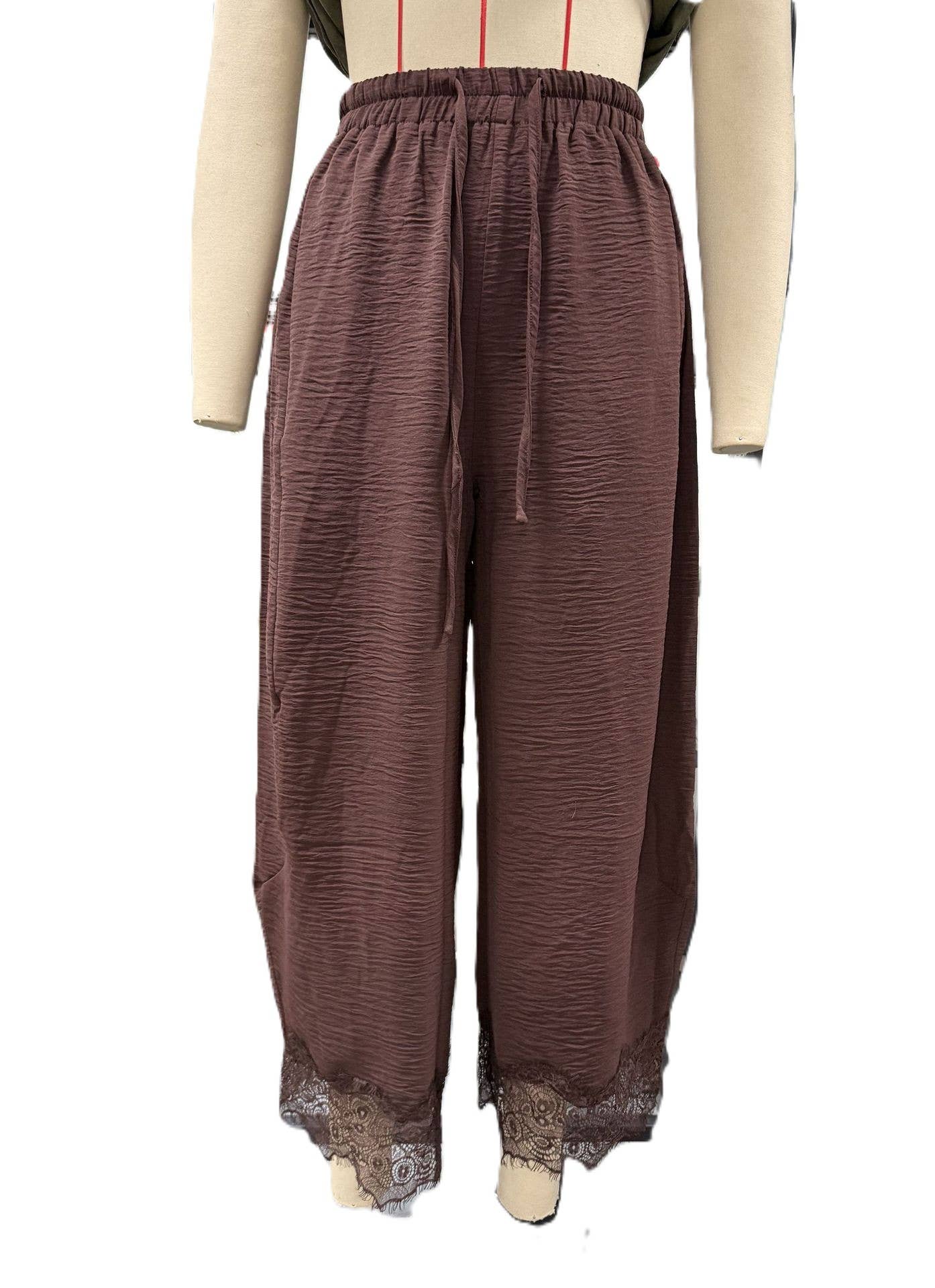 Elastic Waist Hem Spliced Lace Wide-Leg Pants