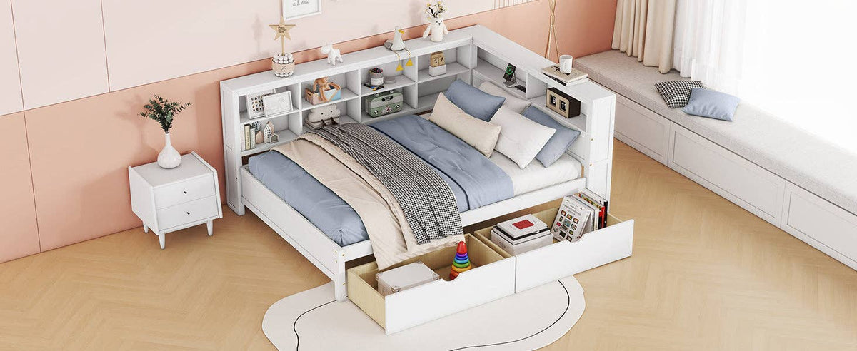 Wooden Full Size DayBed with 2 Drawers&USB charging station