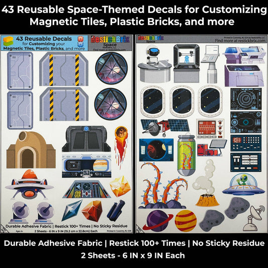 Reusable Decals for Magnetic Tiles & Bricks - Space
