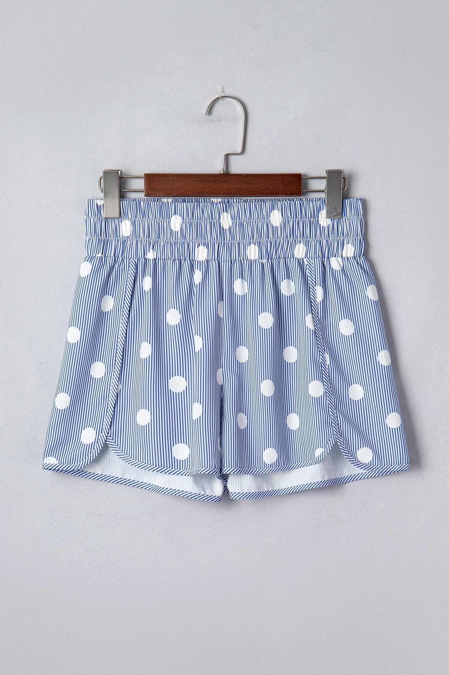 PRETTY BASH Polka Dot Shirred High Waist Shorts