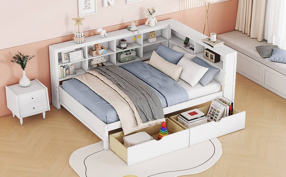 Wooden Full Size DayBed with 2 Drawers&USB charging station