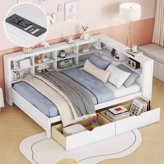 Wooden Full Size DayBed with 2 Drawers&USB charging station