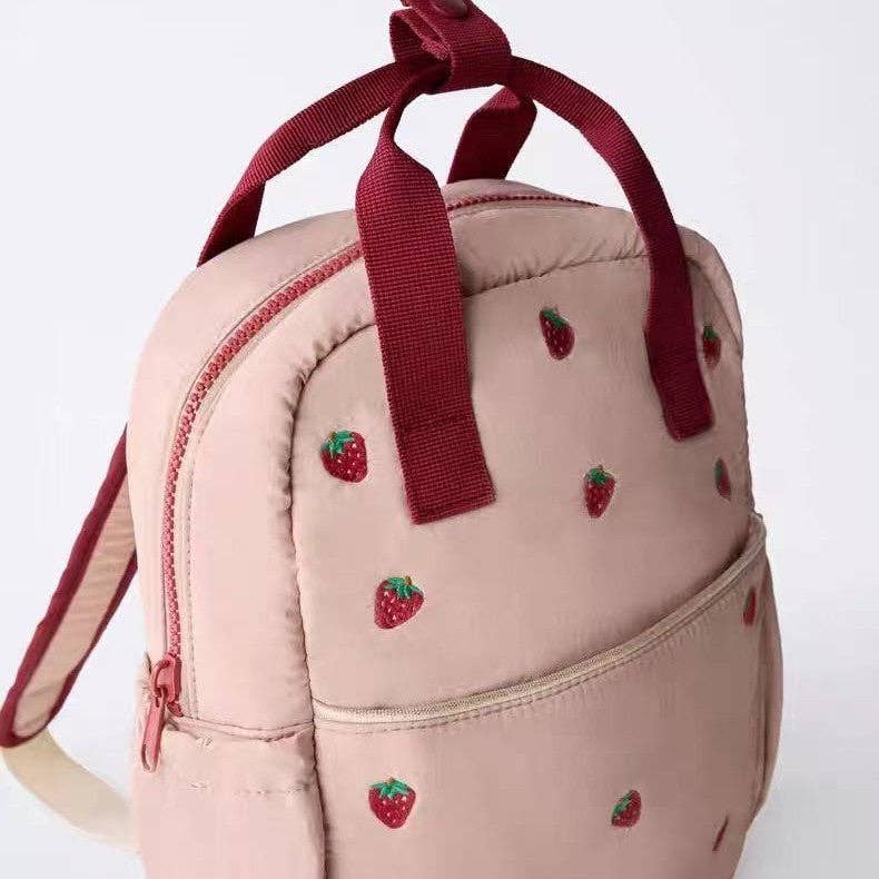 Kids Strawberry Embroidered Backpack Cute Casual Bag