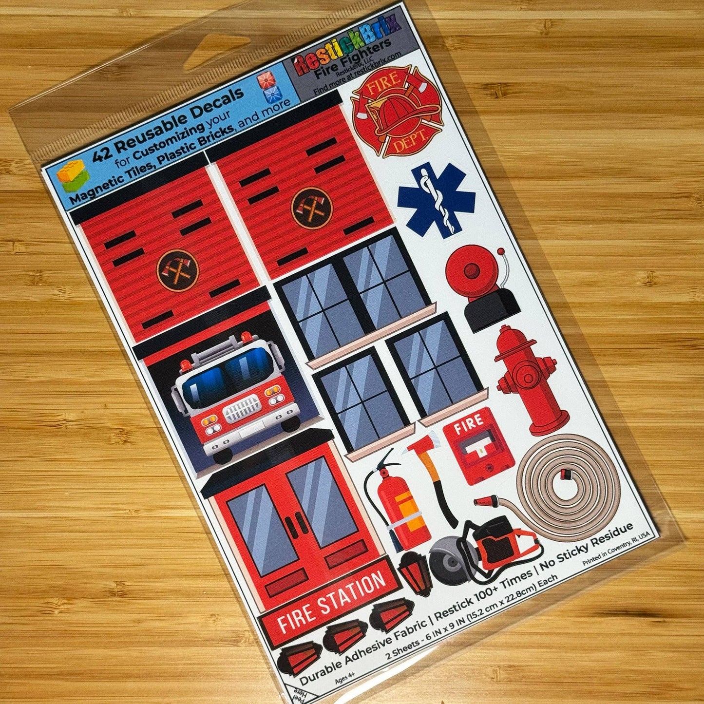 Reusable Decals for Magnetic Tiles & Bricks - Fire Fighters