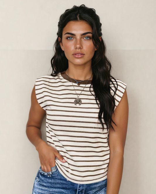 Serena Stripe Loose Tank Top - Brown | Tank Top | Loose Fit