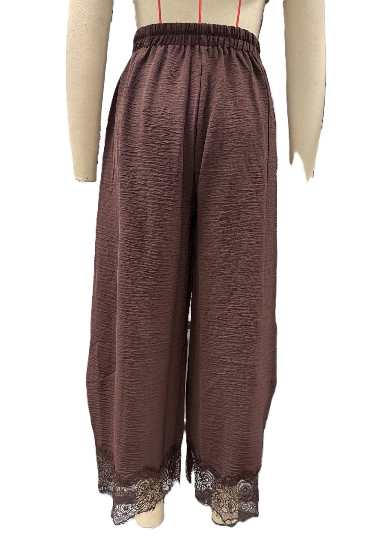 Elastic Waist Hem Spliced Lace Wide-Leg Pants