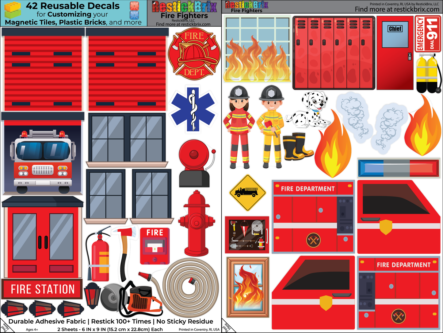 Reusable Decals for Magnetic Tiles & Bricks - Fire Fighters