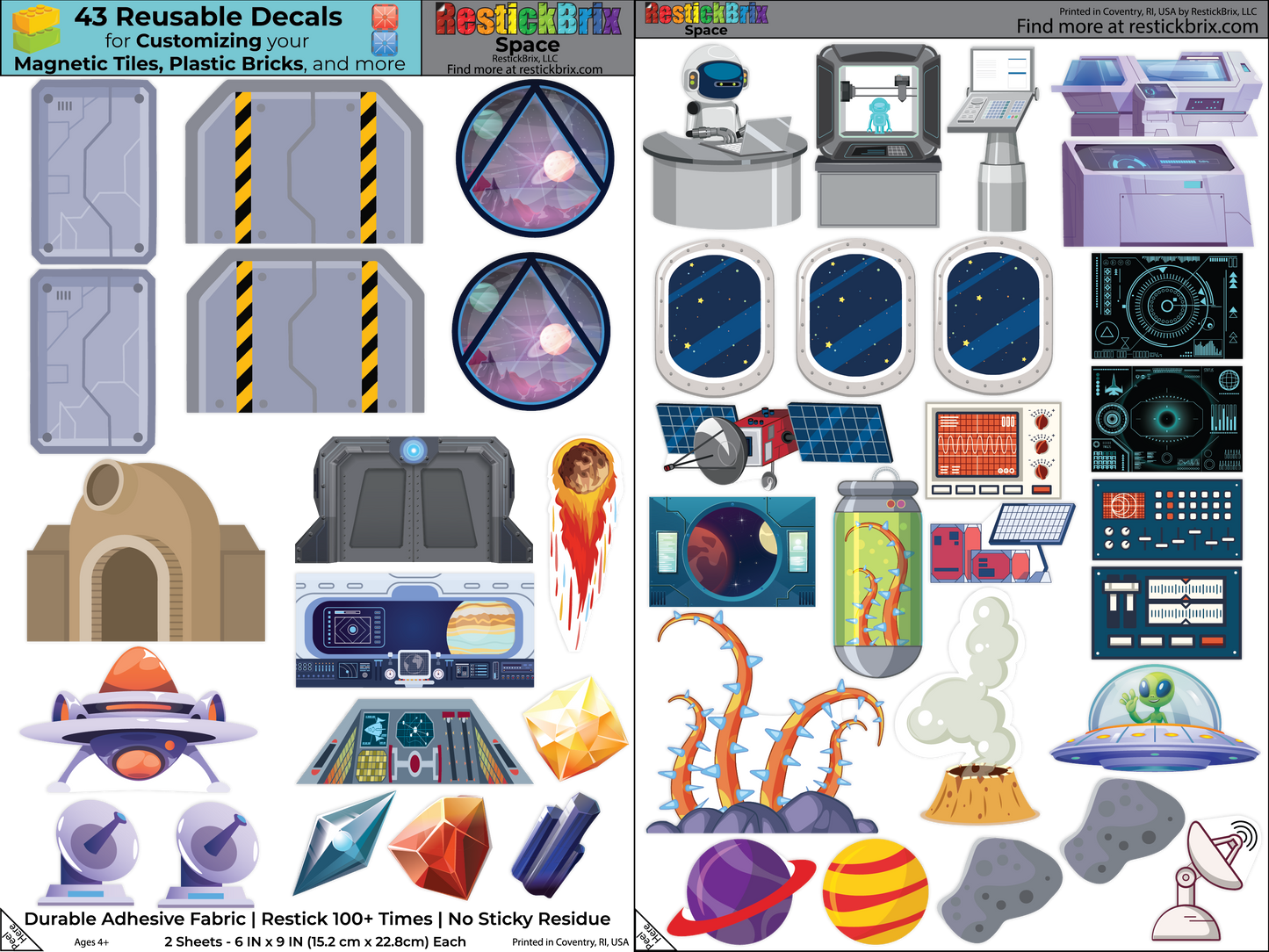 Reusable Decals for Magnetic Tiles & Bricks - Space