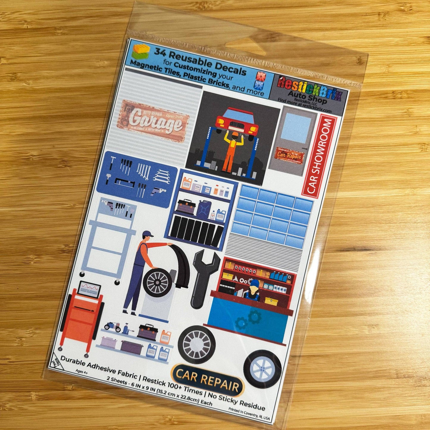 Reusable Decals for Magnetic Tiles & Bricks - Auto Shop