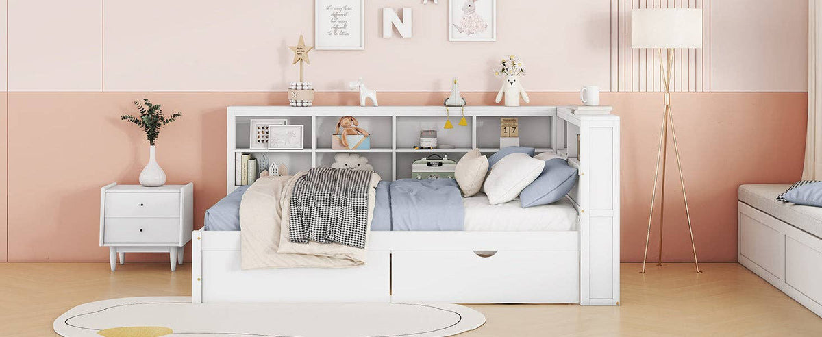 Wooden Full Size DayBed with 2 Drawers&USB charging station
