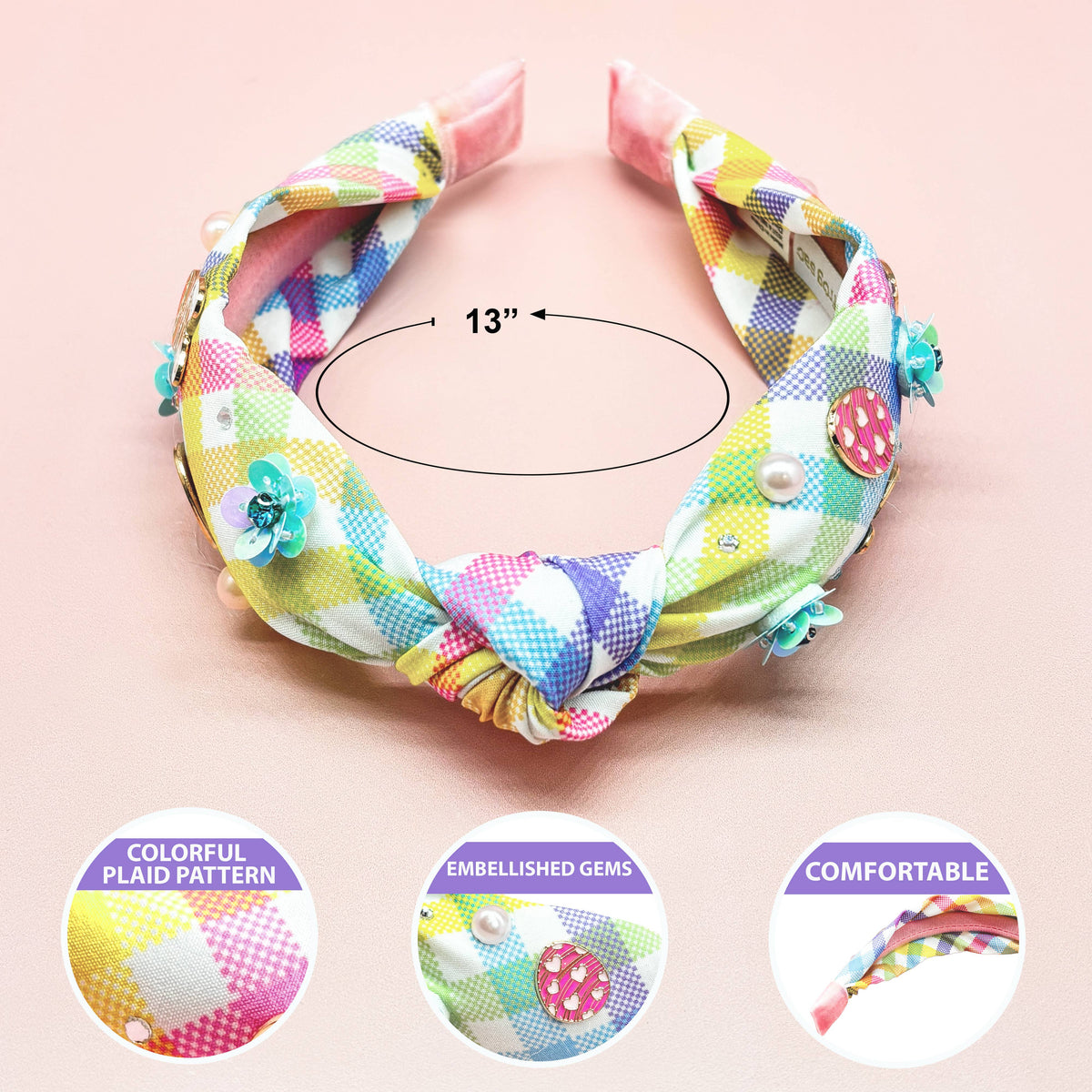 Easter Knotted Headband - Plaid Knot Hair Band for Kids Girls