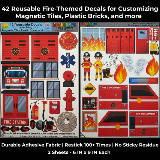 Reusable Decals for Magnetic Tiles & Bricks - Fire Fighters