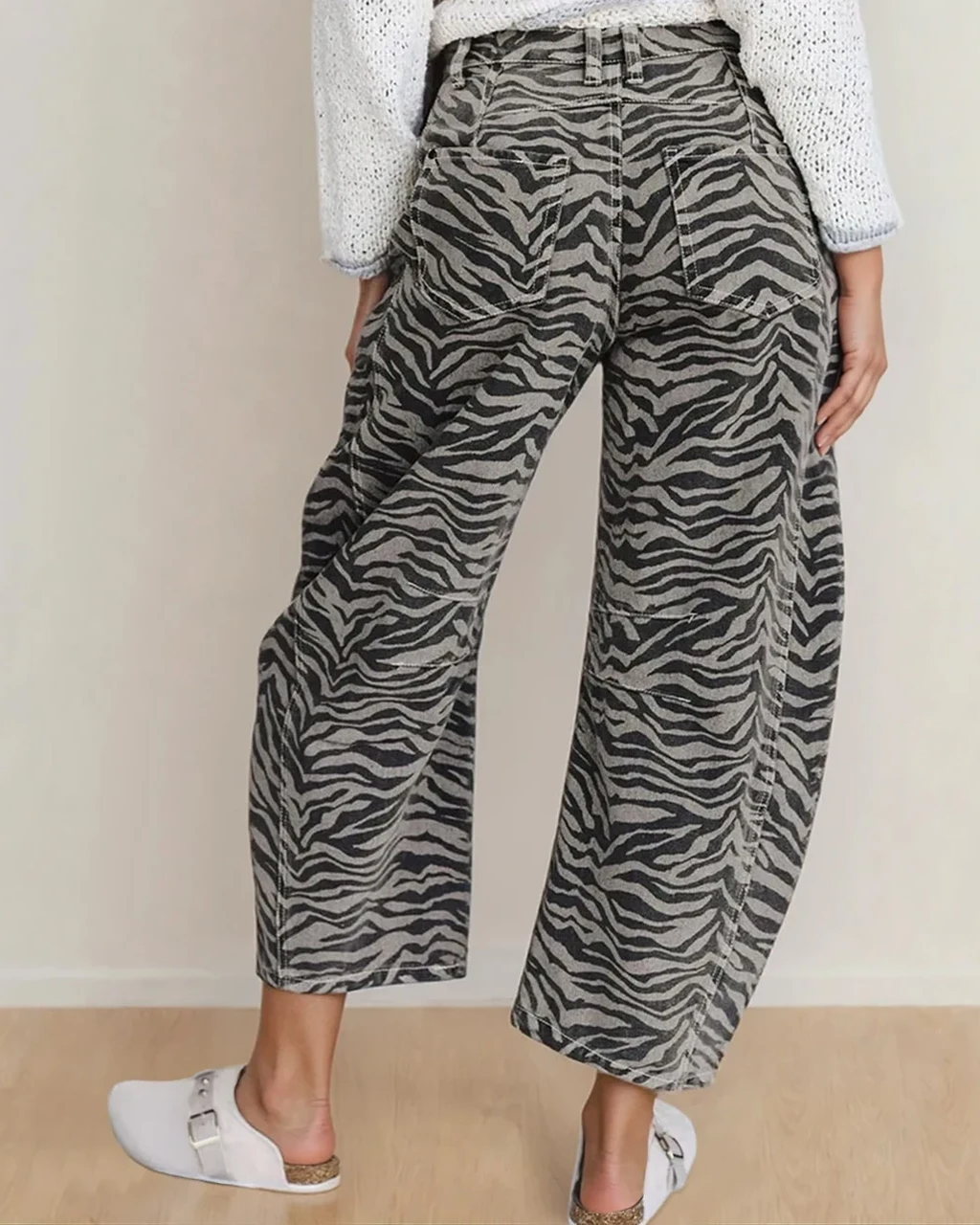 Hailey Zebra Wide Leg Jeans | Pleated Pants |Stripe Trousers
