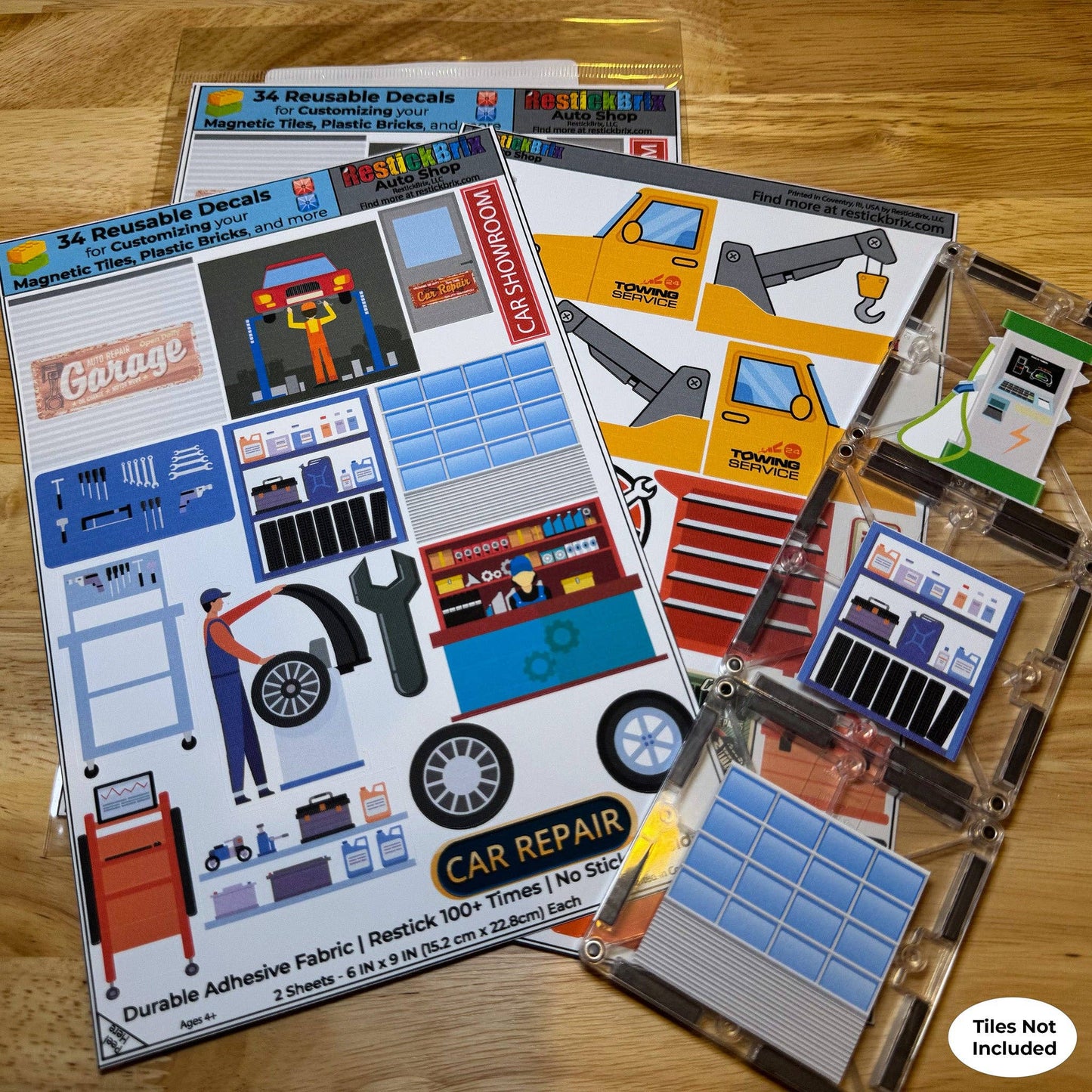 Reusable Decals for Magnetic Tiles & Bricks - Auto Shop
