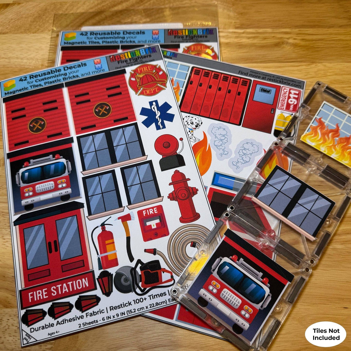 Reusable Decals for Magnetic Tiles & Bricks - Fire Fighters
