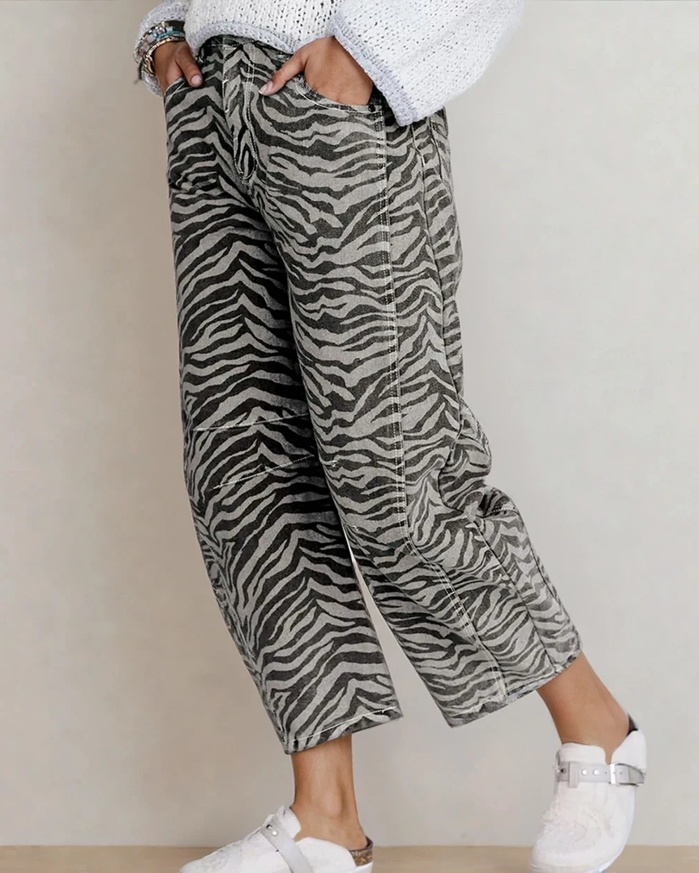 Hailey Zebra Wide Leg Jeans | Pleated Pants |Stripe Trousers
