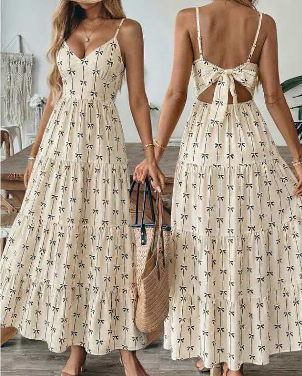 Boho Print Tie Back Tiered Maxi Sundress