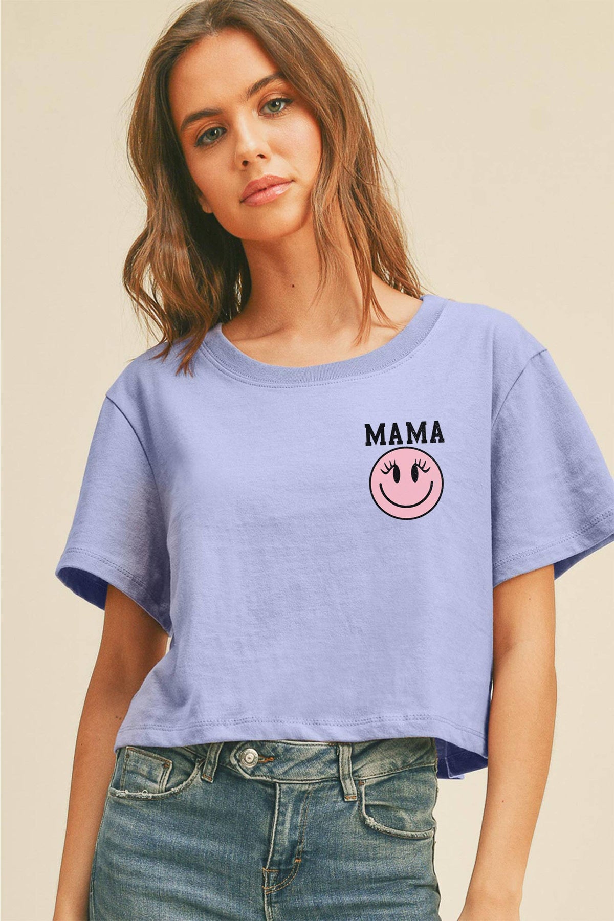 Mama Smile Graphic Short Cropped T-Shirt