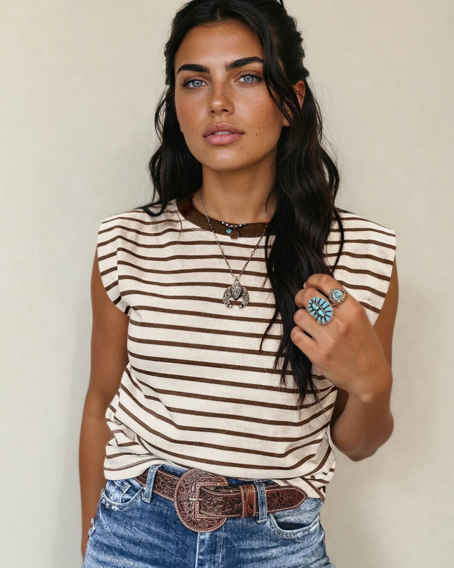 Serena Stripe Loose Tank Top - Brown | Tank Top | Loose Fit