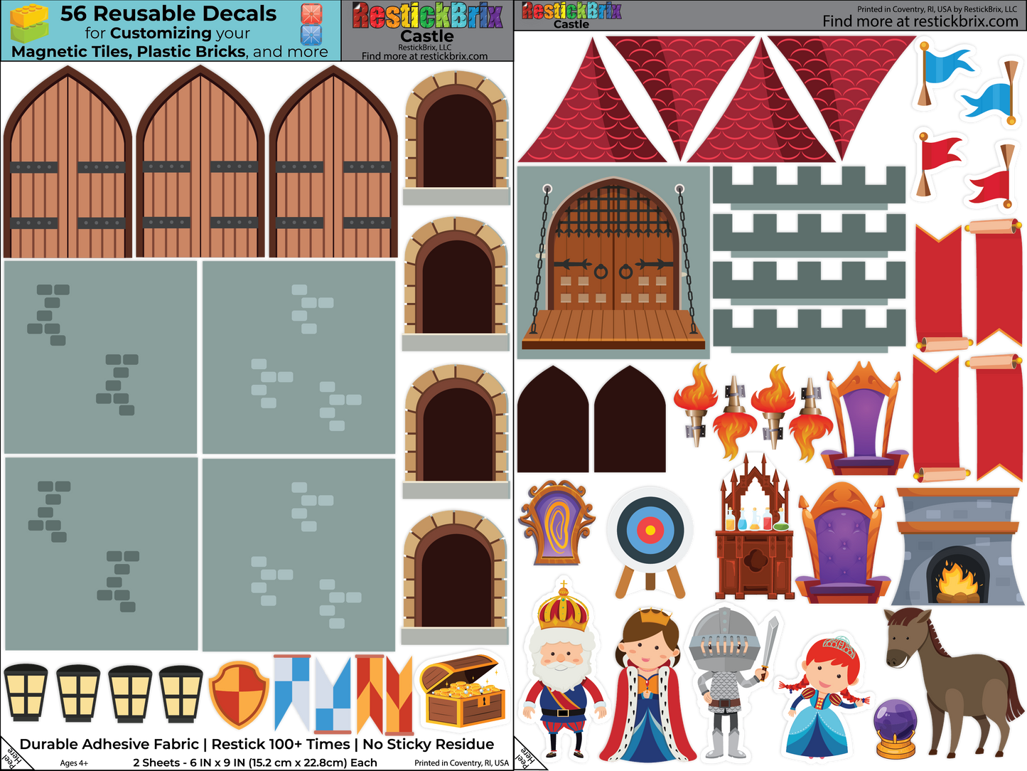 Reusable Decals for Magnetic Tiles & Bricks - Castle