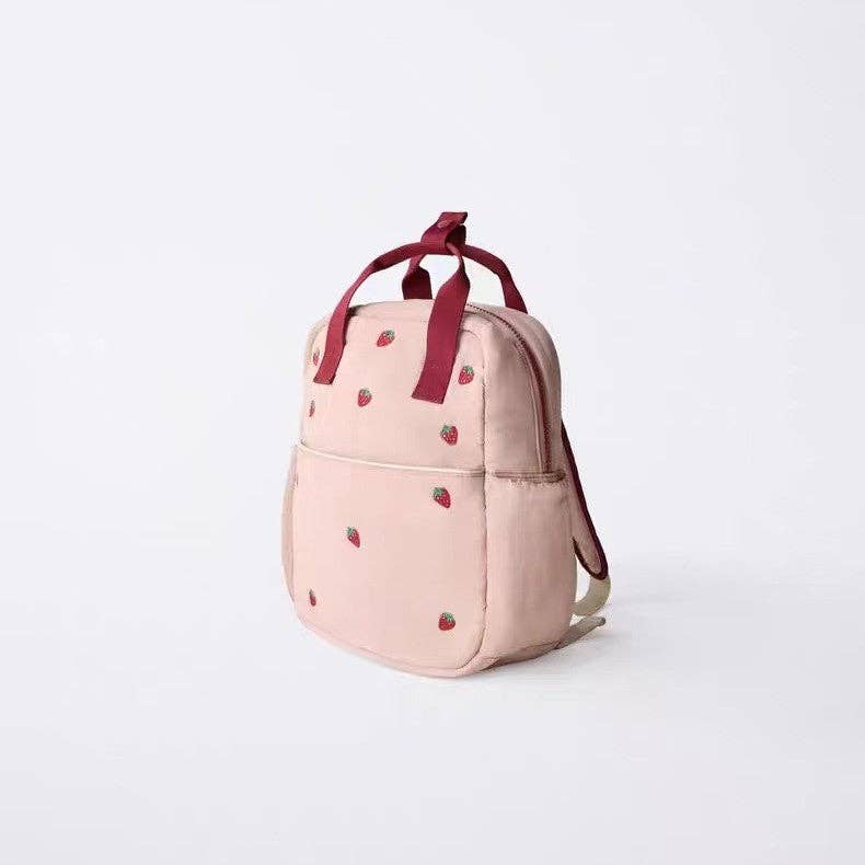 Kids Strawberry Embroidered Backpack Cute Casual Bag