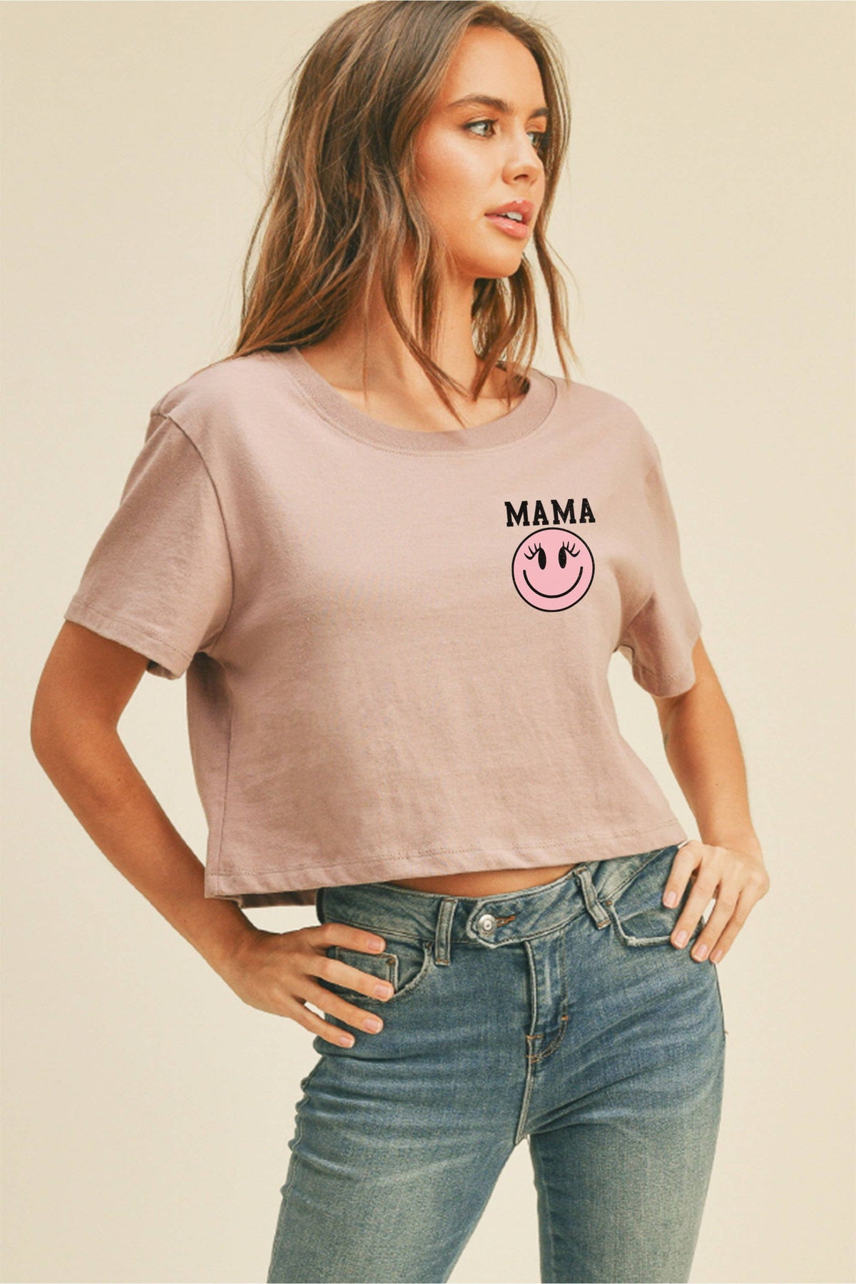 Mama Smile Graphic Short Cropped T-Shirt